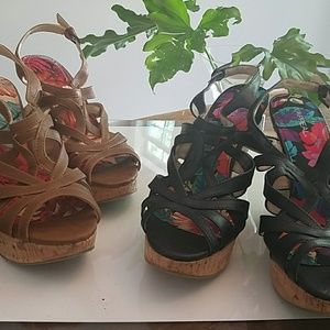 2 pair of wedge strappy sandals